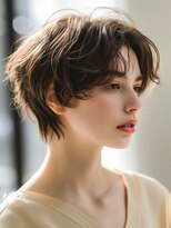 ムウ 難波(MOU)&nbsp;マッシュショートボブルフ黒髪ネビージュ小顔ワンレン20代30代