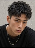 センターパート スパイラルパーマ メンズショート メンズパーマ