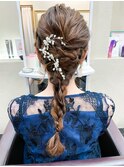 結婚式ウェーブ巻きアレンジヘアセットお呼ばれポニーテール飾り