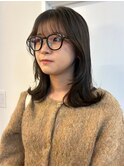外ハネ　オリーブアッシュ　顔周りカット　こなれ感　ミディアム
