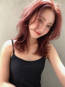 マルフェ 天王寺(marfe) 【marfe】レイヤーカット＿センターパート＿ピンクカラー