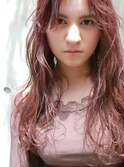 [Ravo]＊透け感ピンク×ロングウェーブ＊THROWカラー