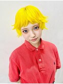 ネオンイエロー×シャギーショート