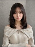 ミルクティーベージュ/ミディアムレイヤー/ロングレイヤー
