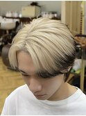 センターパートホワイトブロンドブリーチデザインエンドカラー柏
