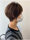 ◇ショートボブホワイトグレージュミニウルフチェリーブラウン