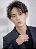 フェザーパーマセンターパートニュアンスパーマ韓国マッシュ黒髪