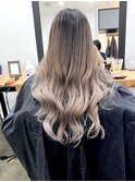 2ブリーチ バレイヤージュ ホワイトベージュ ウェーブ