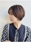 大人ショートボブ前髪あり丸みひし形丸顔面長エラ張りK20250116
