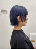 本厚木☆小顔ショートボブ☆ブリーチ前髪ありブルーカラーモード