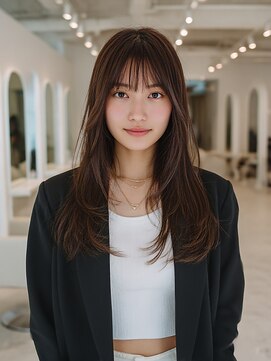 顔まわりカット/レイヤーカット/透明感/ナチュラルブラウン