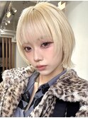 レイヤーボブ/切りっぱなし/ハッシュボブ/ミディアム/ハイトーン