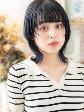 カバーヘア ブリス 大宮西口(COVER HAIR bliss) ダークブルー/顔周りカット/顔周りレイヤー/ウルフカット/暗髪g