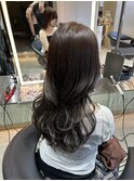ダークアッシュブラウンミディアムレイヤー韓国巻き顔周りカット