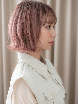 カバーヘア ブリス 志木南口駅前店(COVER HAIR bliss) ミルクティーピンクブリーチなしクラゲヘア外ハネボブ10代20代W