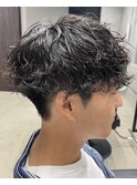 メンズ/アップバング/ツーブロックマッシュ/束感ショート波巻き