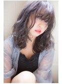 黒髪/グレーベージュ/レイヤーロング/前髪パーマ/所沢ハイライト