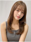 小顔 前髪 レイヤーカット くびれヘア  アプリコットオレンジ"