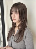 レイヤーカット/姫カットレイヤー/くすみベージュ/透明感カラー