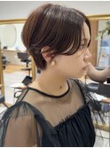 [前髪なし大人ショート×ピンクブラウン]