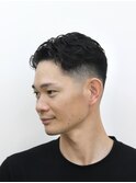 短髪パーマ七三分けオールバックパーマ
