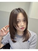 大人可愛いミディアムレイヤー/チョコレートブラウン/長野/須坂