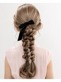 リボン付き編みおろしヘアセット