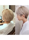 【絶壁解消】前髪ありの耳掛けショート×イルミナハイベージュ