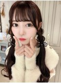 シースルーぱっつん編みおろしツインテールチョコレートカラー