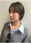 大人ガーリー似合わせカットブリーチなしダークアッシュショート