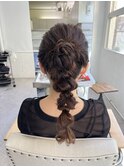 ポニーアレンジ ヘアセット 編みおろし 結婚式