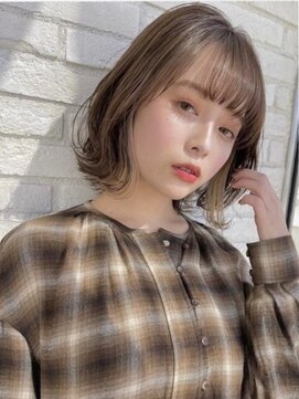 ロンドシェリ 仙台(Lond Cheri) ミディアムヘアグレージュカラー/デザインカラー斜めバング/仙台