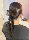 【山田】リボンアレンジカチモリ編みおろし　お呼ばれヘア