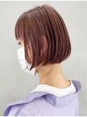 ピンクボブ_フォギーベージュ耳かけウェーブパーマ_ba293282a
