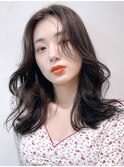 ミディアムワンホンヘア_外ハネボブセクションカラー_48524