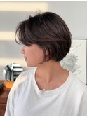 レイヤーボブ切りっぱなしボブラベンダーミルクティーベージュ