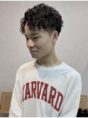 ブルーブラック　フェザーパーマ　サーフカール　センターパート