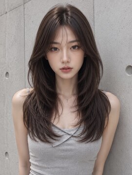 ユーフォリア 新宿通り(Euphoria) くびれロングレイヤーハッシュカット韓国ヘア透明感カラー