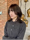 顔周り　レイヤー　くびれカット　韓国　ブラウン　前髪　立川