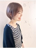 *滝田*輪郭似合わせ小顔丸みショートボブミルクティーベージュ