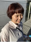 丸みショートボブ似合わせカット×オレンジブラウンカラー