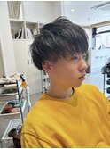 センターパートソフトツイストパーマメッシュマッシュウルフ