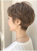 白髪ぼかし/くせ毛カット/ショートボブ/マロンベージュ