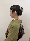 訪問着着付けとヘアセット　タイトシニョン　フィンガーウェーブ