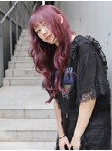 ダブルカラー×シールエクステ80枚/ワインレッド・ロングヘア