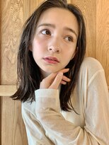 外はねミディアム切りっぱなしウェットヘア簡単スタイリング銀座