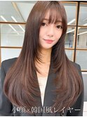 韓国風レイヤー大人可愛いロングシースルーバング小顔カット