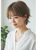 フェザーショート/モテ髪へア/マロンベージュ/くすみベージュ