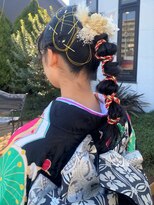 ラパンセ ブルー(LA PENSEE BLEU)&nbsp;【LA PENSEE BLEU】成人式へアセット　アレンジ　振袖　着物ヘア