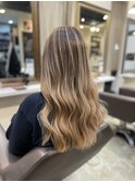 ロングバレイヤージュ×ベージュ